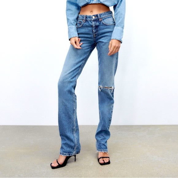 Zara straight leg ripped full length jeans sz 2 - Picture 1 of 6